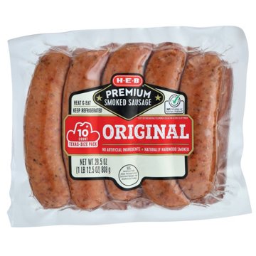H-E-B Premium Smoked Sausage Links - Original - Texas-Size Pack, 10 ct