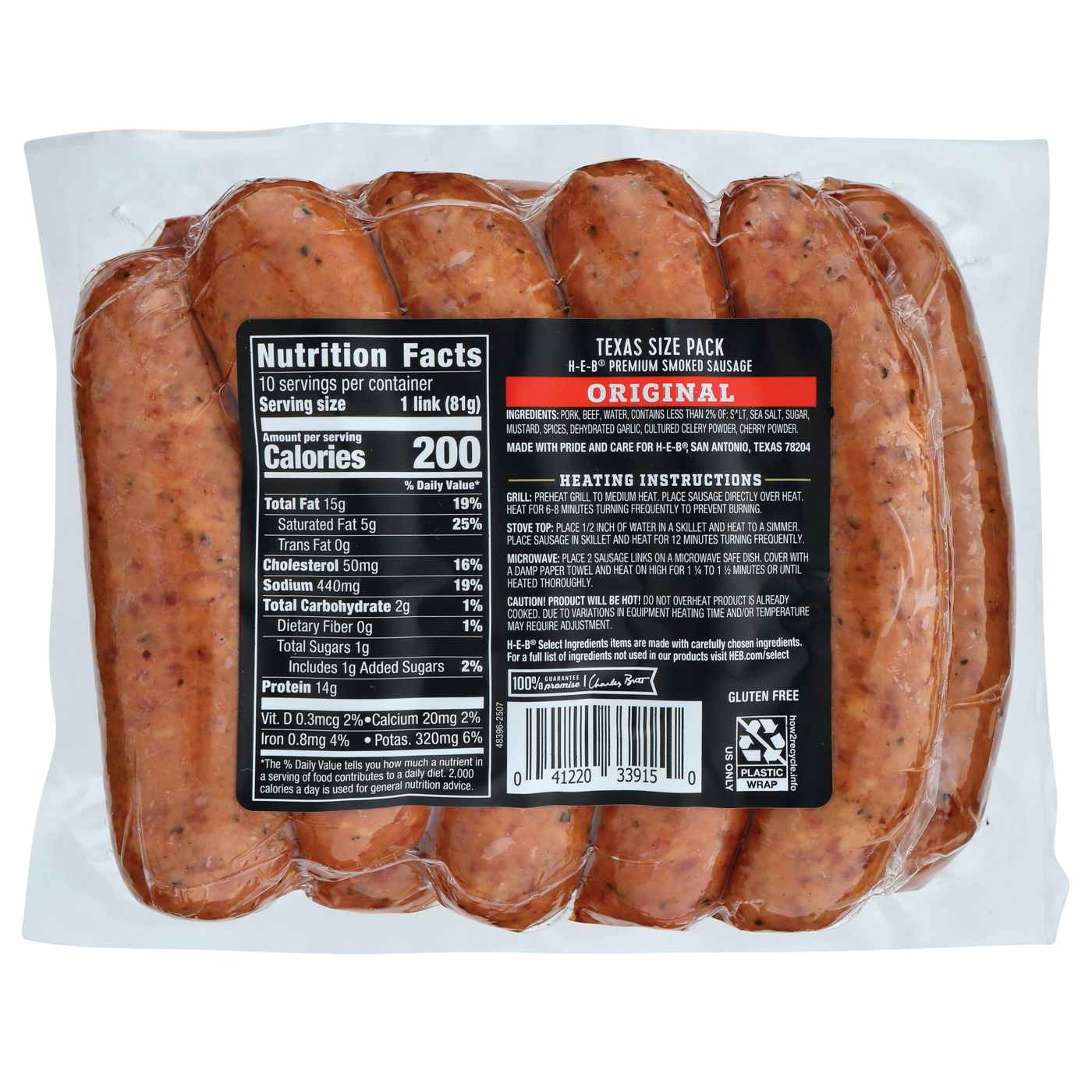 H-E-B Premium Smoked Sausage Links - Original - Texas-Size Pack; image 2 of 2