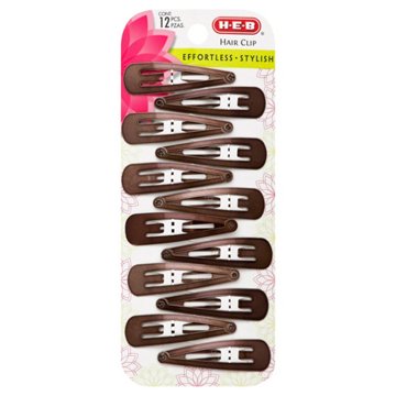 H-E-B Center Hair Clips Brown, 12 CT