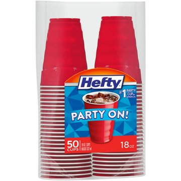 Hefty Party On! 18 oz Red Disposable Plastic Cups, 50 ct