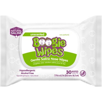 Boogie Wipes Gentle Saline Nose Wipes - Unscented, 30 ct