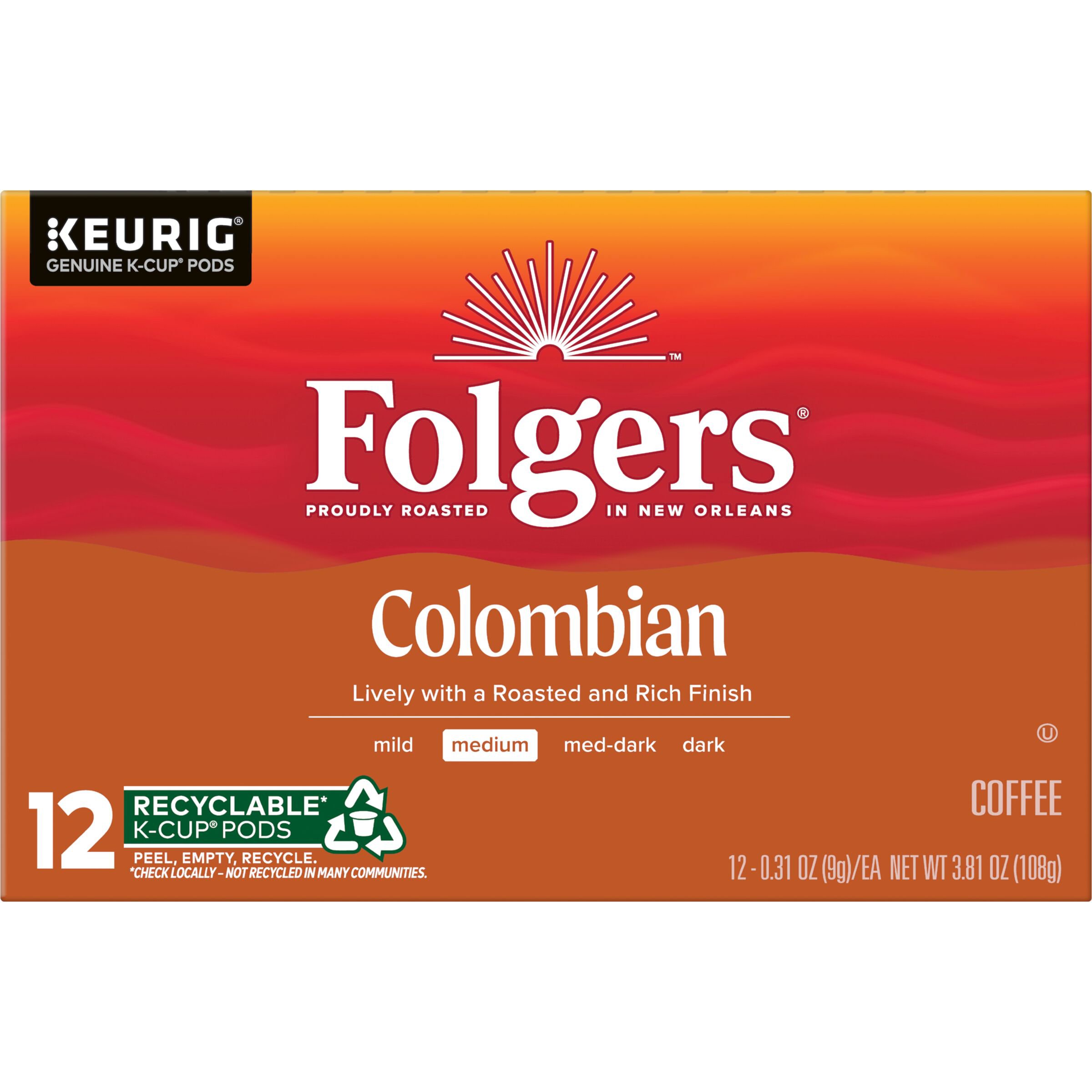 Folgers 100% Colombian Medium -Dark Roast Single Serve Coffee K Cups ...