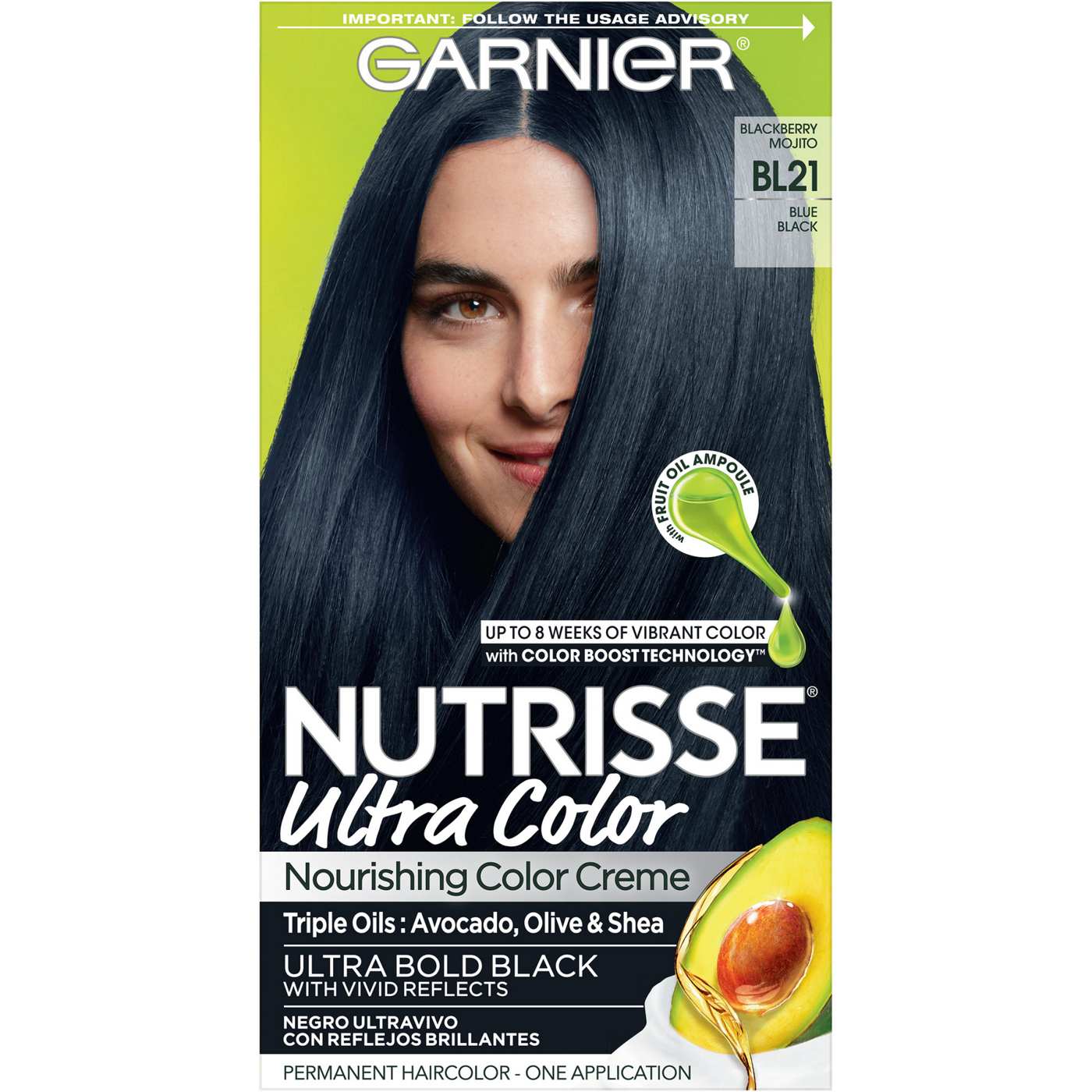 Garnier Nutrisse Ultra Color Nourishing Bold Permanent Hair Color Creme BL21 Blue Black; image 1 of 4