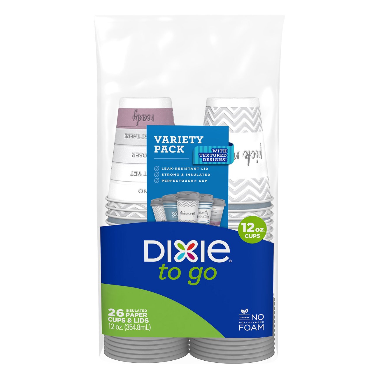 Dixie To Go Printed Paper Insulated Cups With Lids, 12 oz, 66 ct