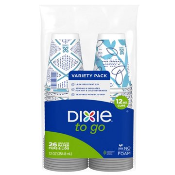 Dixie To Go 12 oz Paper Cups and Lids, 26 ct