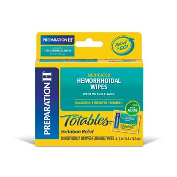 Preparation H Totables Hemorrhoid Wipes with Witch Hazel for Skin Irritation Relief, 10 ct