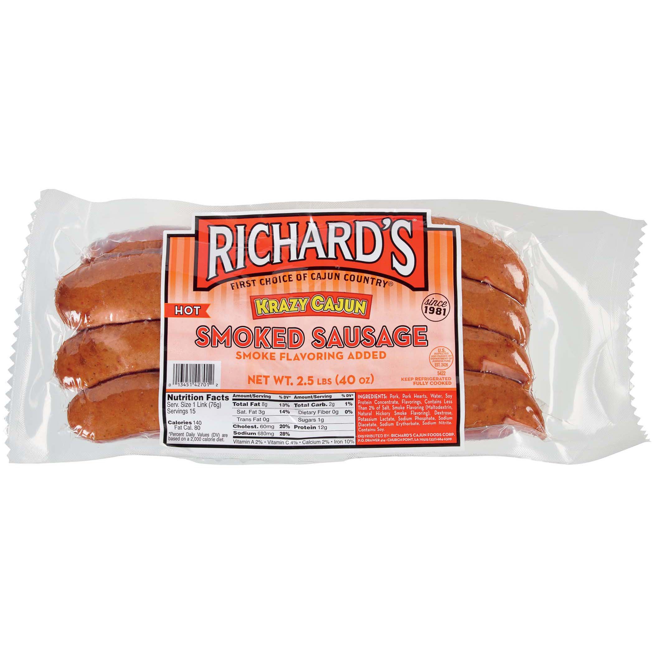 Richard's Krazy Kajun Hot Smoked Sausage Shop Meat at HEB
