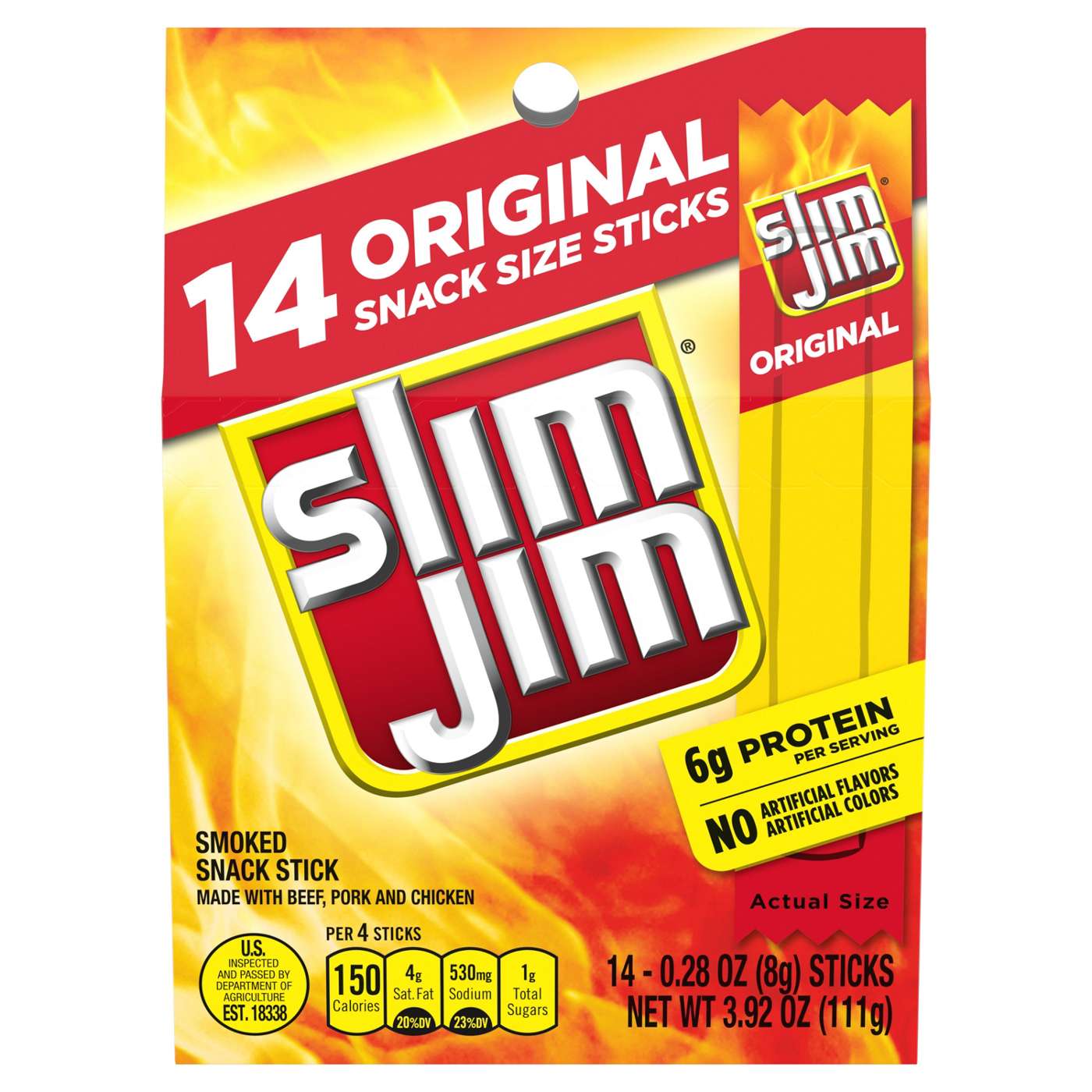 Slim Jim 6g Protein Original Snack-Size Smoked Meat Sticks; image 1 of 7
