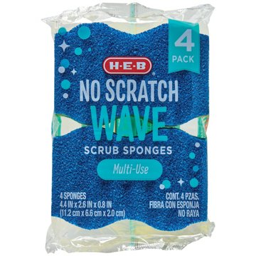 H-E-B No Scratch Wave Scrubber Sponge, 4 pk