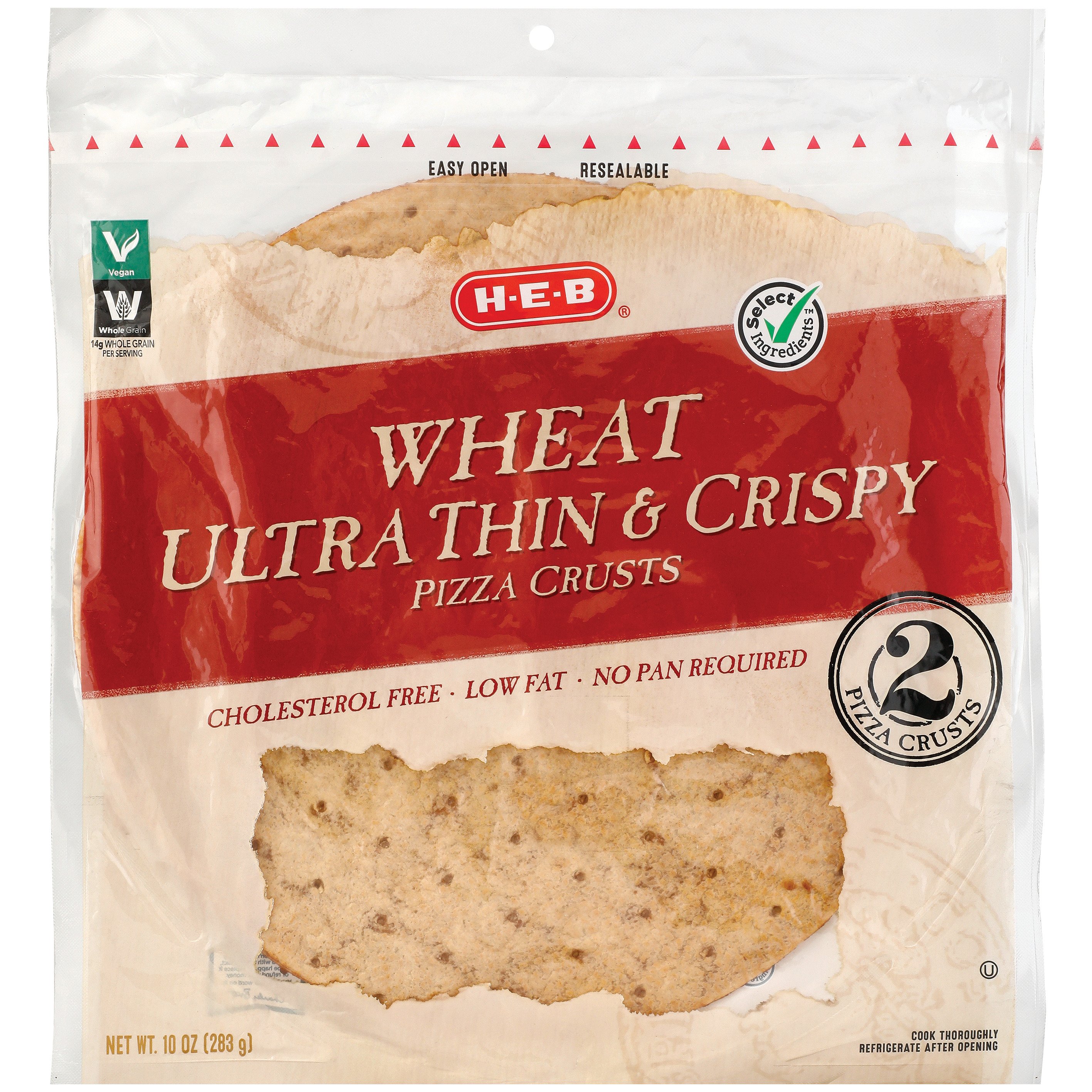 HEB 100 Whole Wheat Ultra Thin and Crispy 12 Inch Pizza Crusts