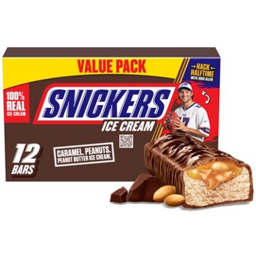 Snickers Chocolatey Caramel Peanut Butter Ice Cream Bars, 12 ct