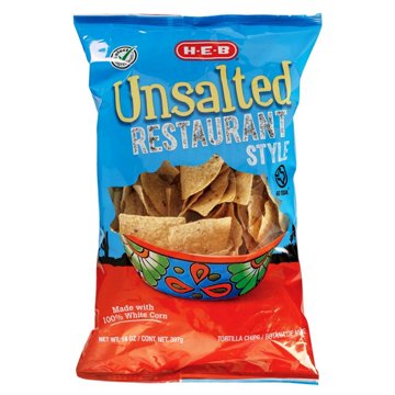 H-E-B Restaurant Style White Corn Tortilla Chips - Unsalted, 14 oz