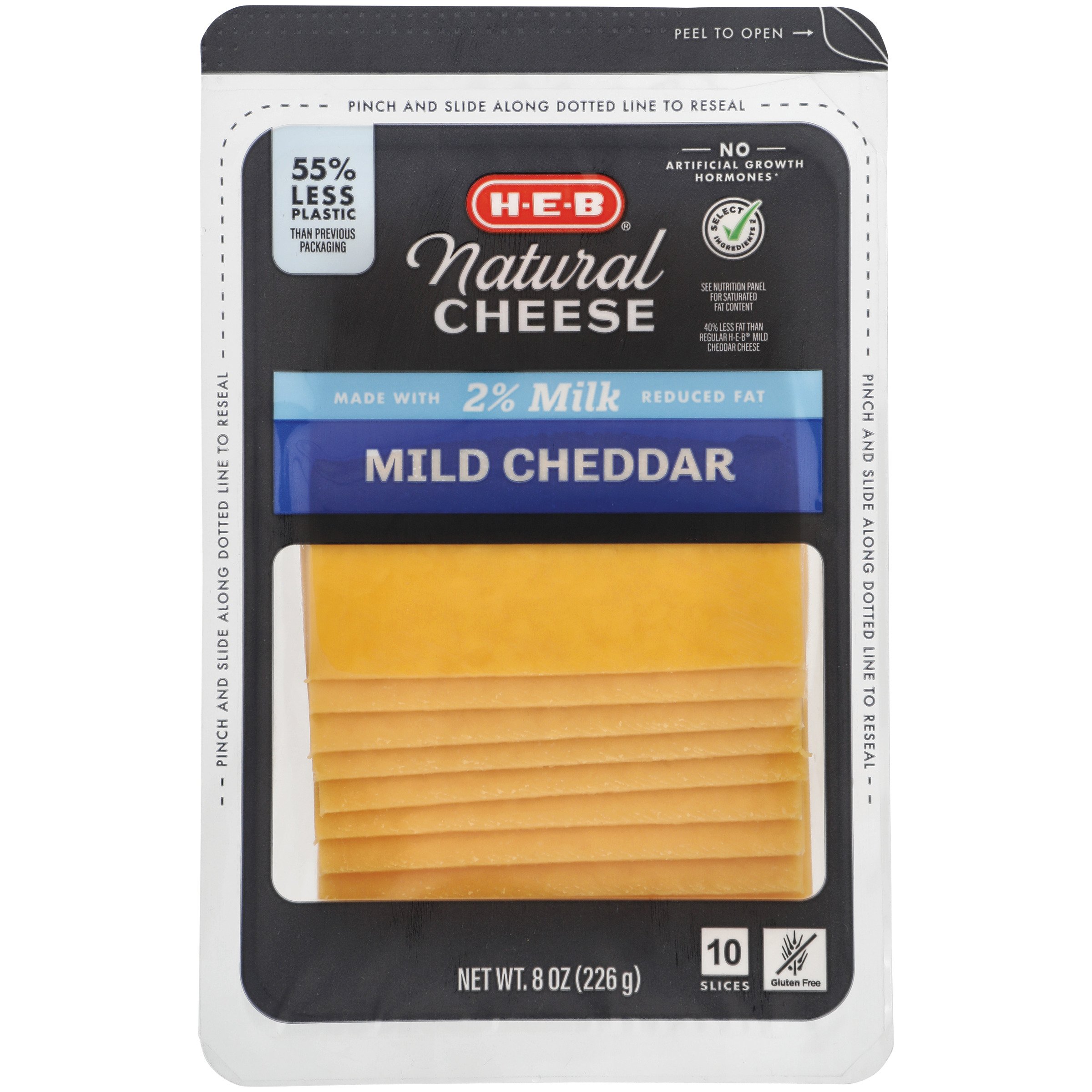 HEB Select Ingredients Reduced Fat Mild Cheddar Cheese, Thin Slices