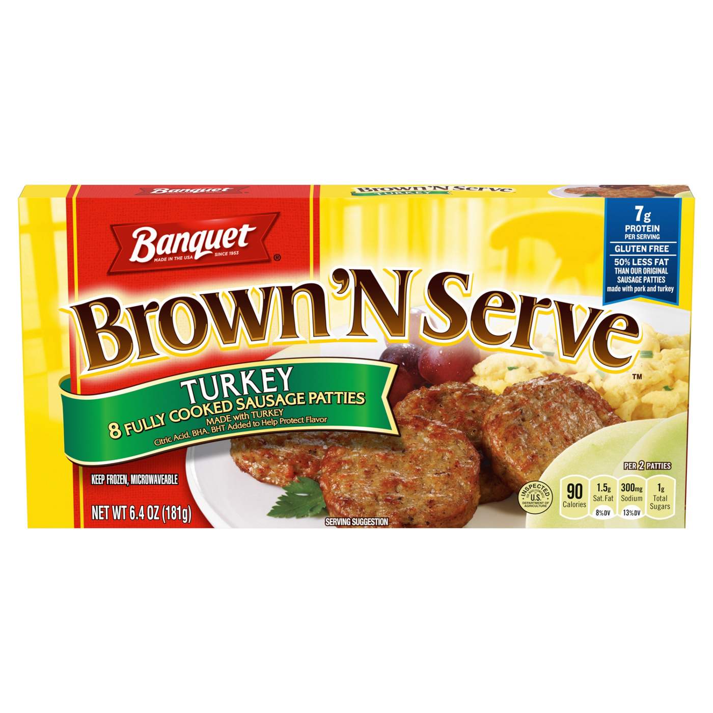 Banquet Brown ‘N Serve Fully Cooked Turkey Sausage Patties; image 1 of 3