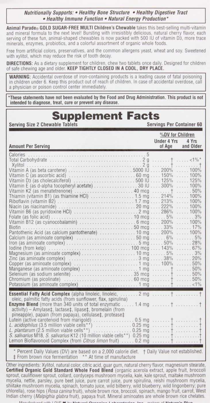 NaturesPlus Animal Parade Gold Children's Multivitamin Natural Cherry Flavored Animal Chewables; image 2 of 2