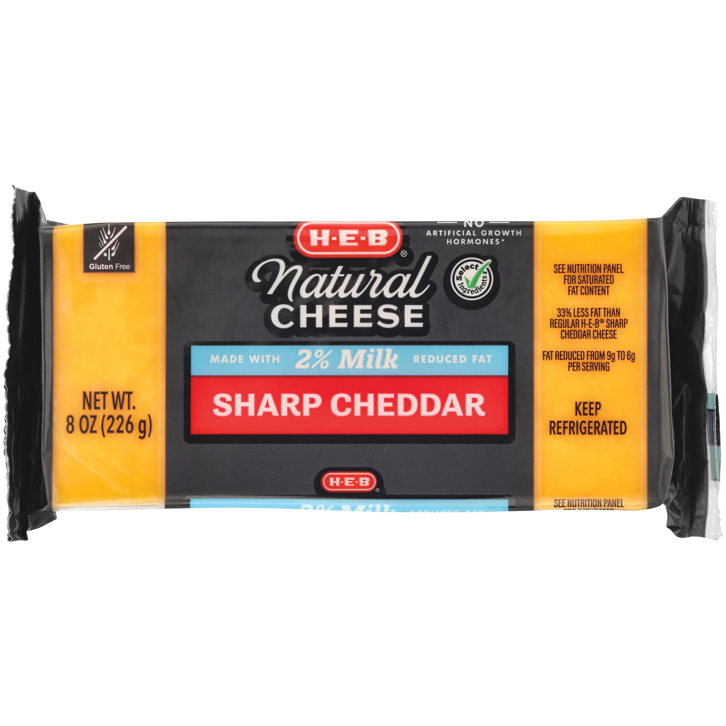 H-E-B Select Ingredients Reduced Fat Sharp Cheddar Cheese - Shop Cheese ...