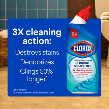 Clorox Clinging Bleach Gel Ocean Mist Toilet Bowl Cleaner, 24 oz