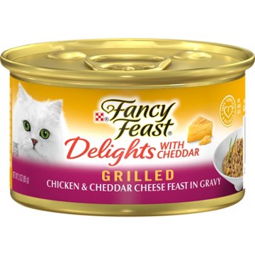 Fancy Feast Purina Delights Wet Cat Food - Cheddar Grilled Chicken and Cheddar Cheese Feast in Gravy, 3 oz