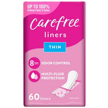 Carefree Panty Liners - Thin Liners, Wrapped, Unscented, 60 ct
