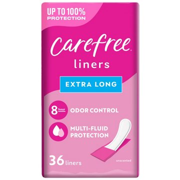 Carefree Panty Liners - Extra Long Liners, Wrapped, Unscented, 36 ct