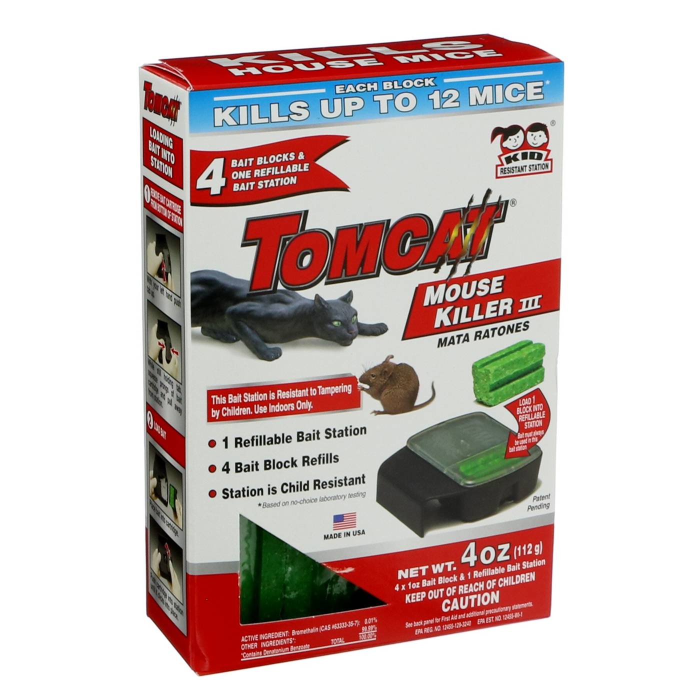 Tomcat Mouse Killer Child Resistant, Disposable Station, 4 Pre-Filled  Ready-To-Use Bait Stations