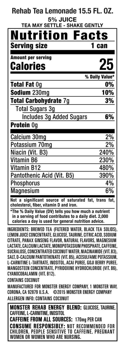 Monster Energy Rehab Lemonade, Energy Iced Tea, 16 oz Cans; image 3 of 3