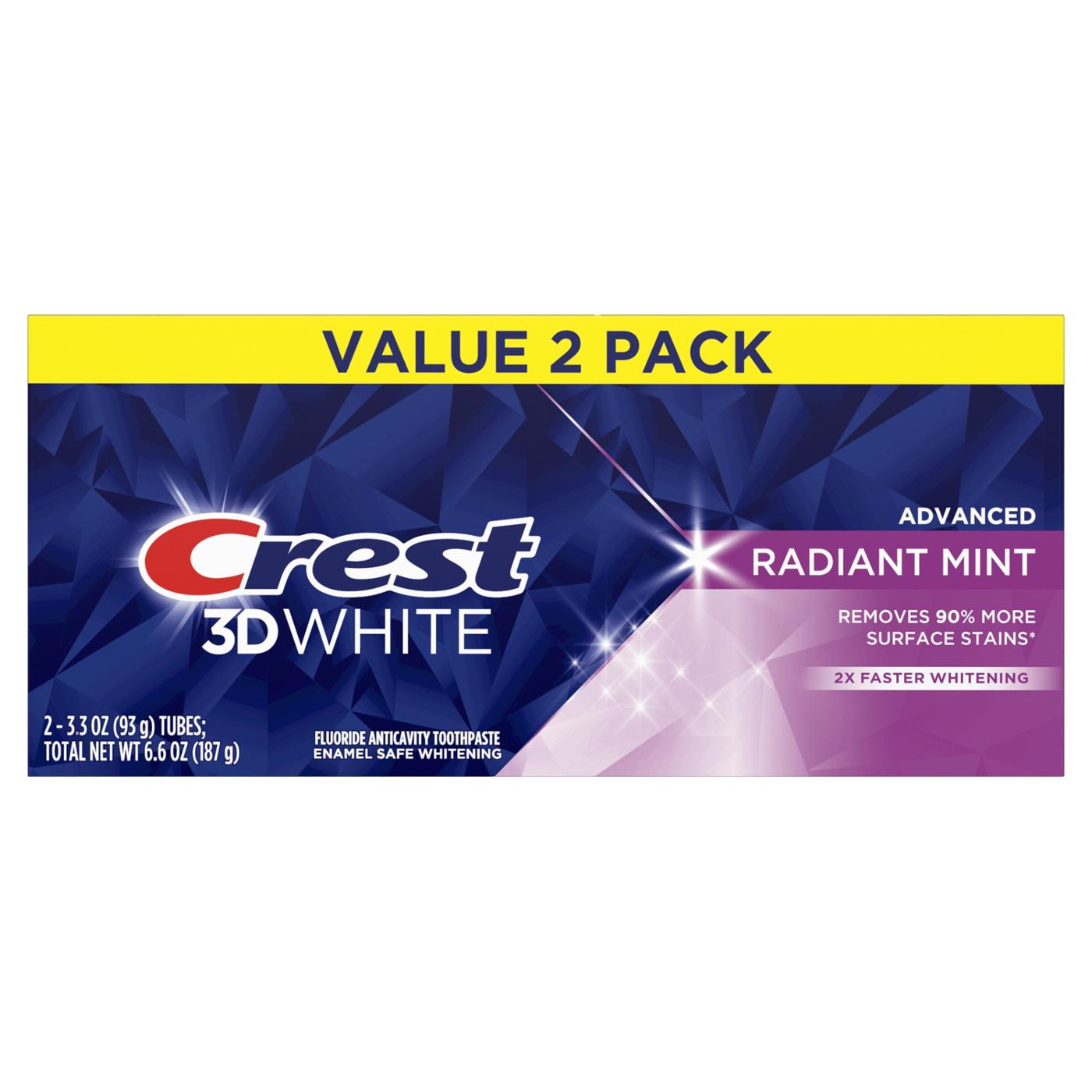 Crest 3D White Whitening Toothpaste - Radiant Mint, 2 Pk; image 1 of 8