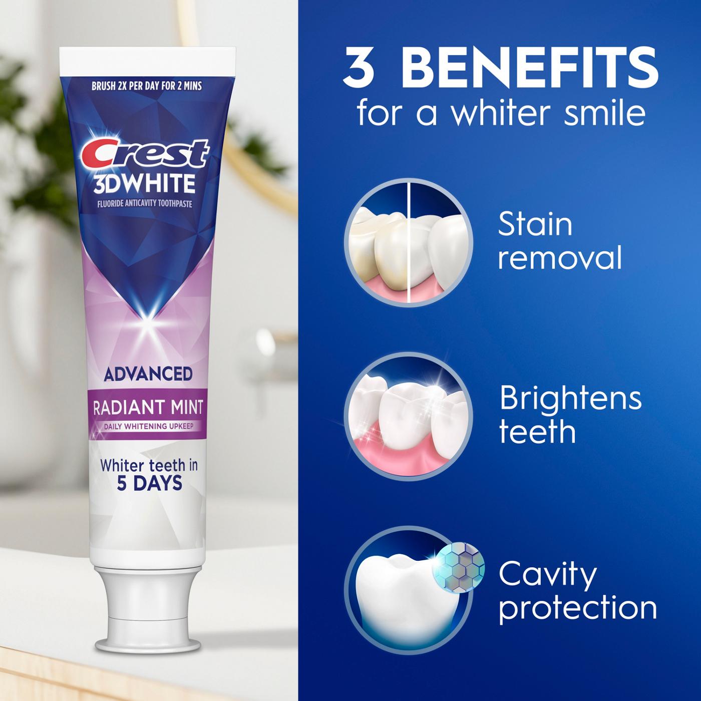 Crest 3DWhite Advanced Teeth Whitening Toothpaste - Radiant Mint; image 6 of 10