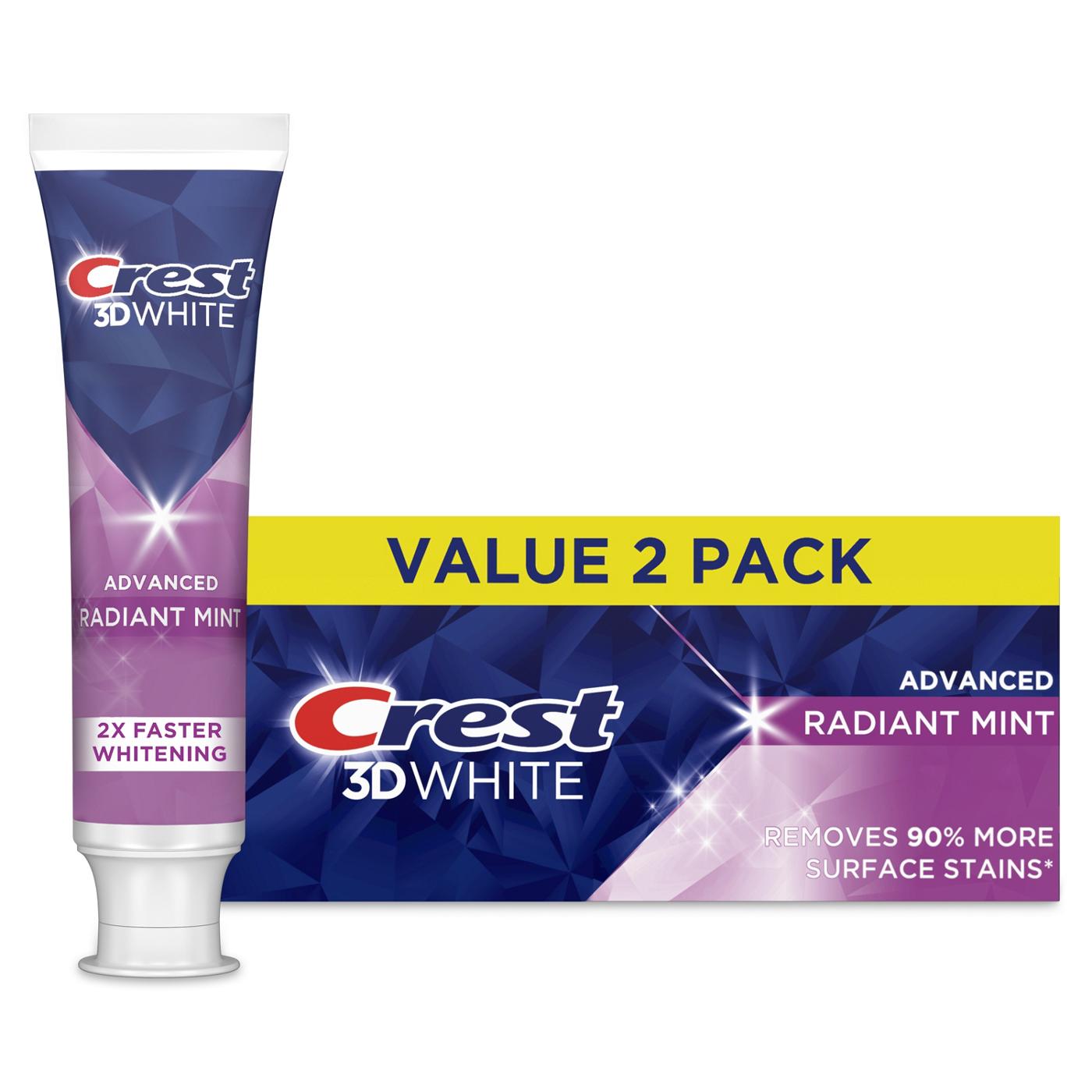Crest 3D White Whitening Toothpaste - Radiant Mint, 2 Pk; image 7 of 8