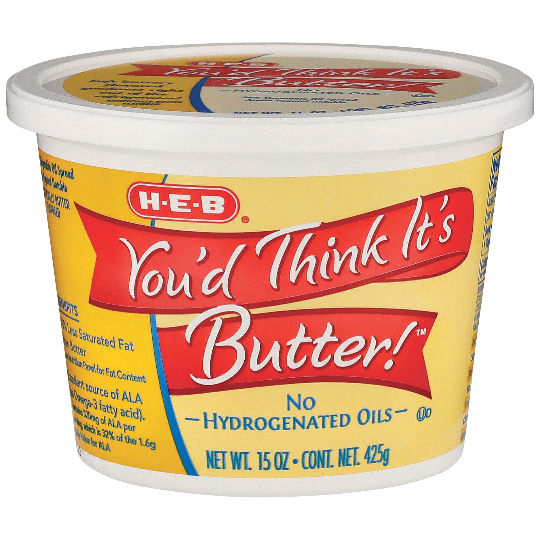 H-E-B You'd Think It's Butter! 58% Vegetable Oil Spread - Shop Butter