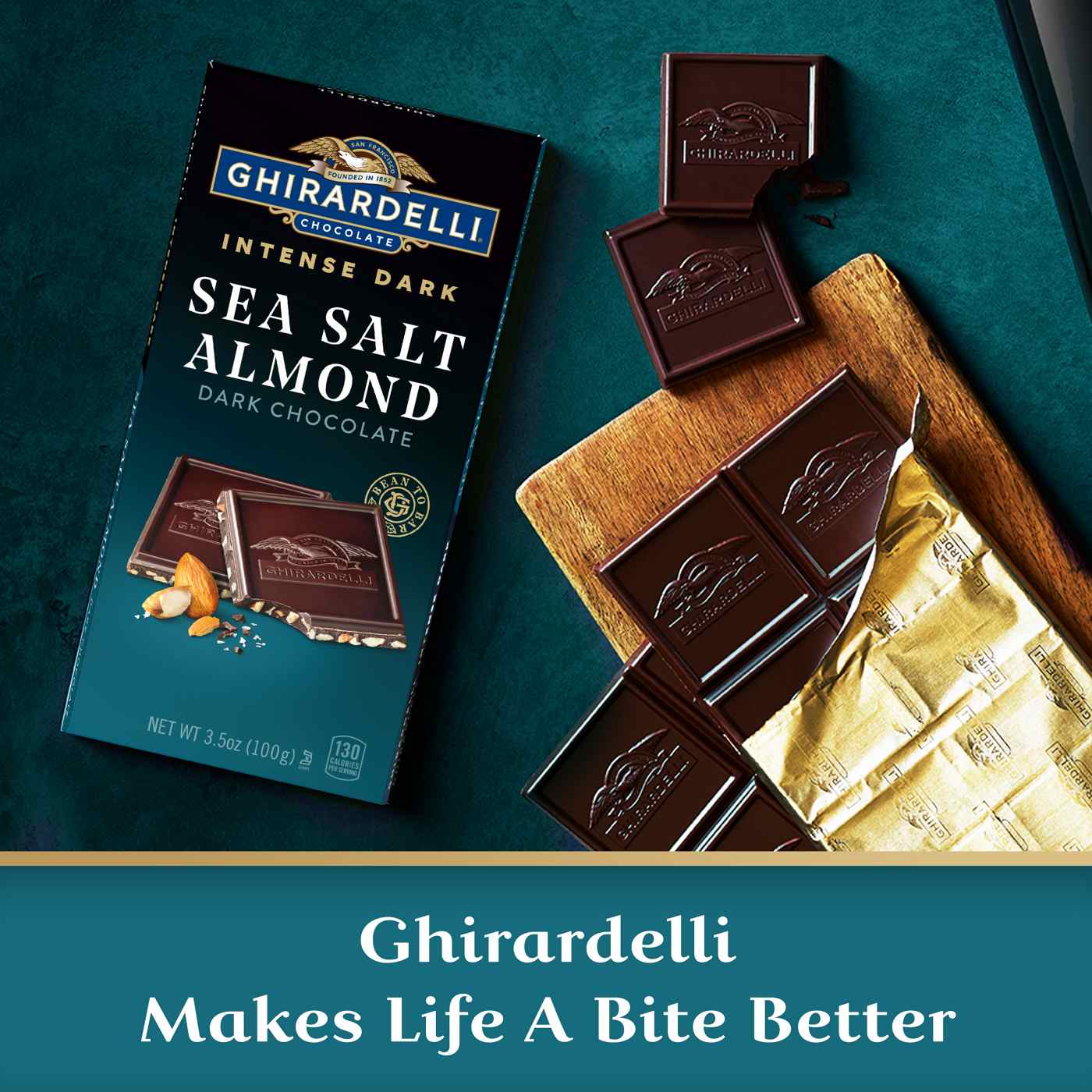 Ghirardelli Intense Dark Sea Salt Almond Chocolate Bar; image 7 of 7