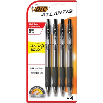 BIC Atlantis Velocity Bold Retractable Ball Pens - Black Ink, 4 pk