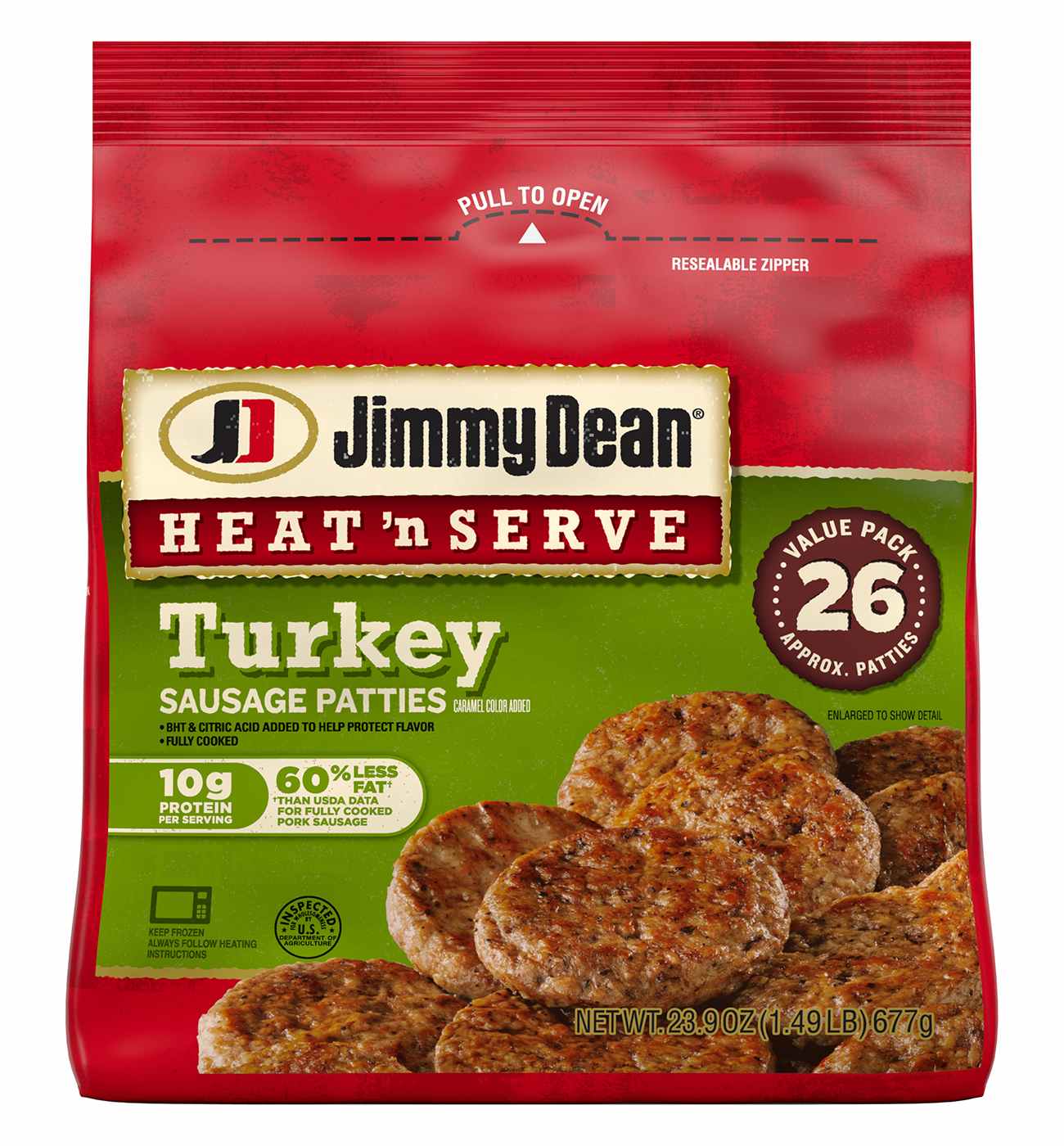 Jimmy Dean Heat 'n Serve Frozen Turkey Breakfast Sausage Patties, 26 ct; image 1 of 5