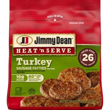 Jimmy Dean Heat 'n Serve 10g Protein Turkey Breakfast Sausage Patties, 26 ct
