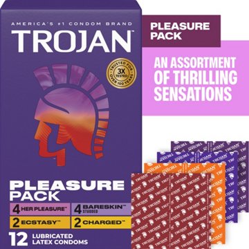 Trojan Pleasure Pack Lubricated Condoms, 12 ct