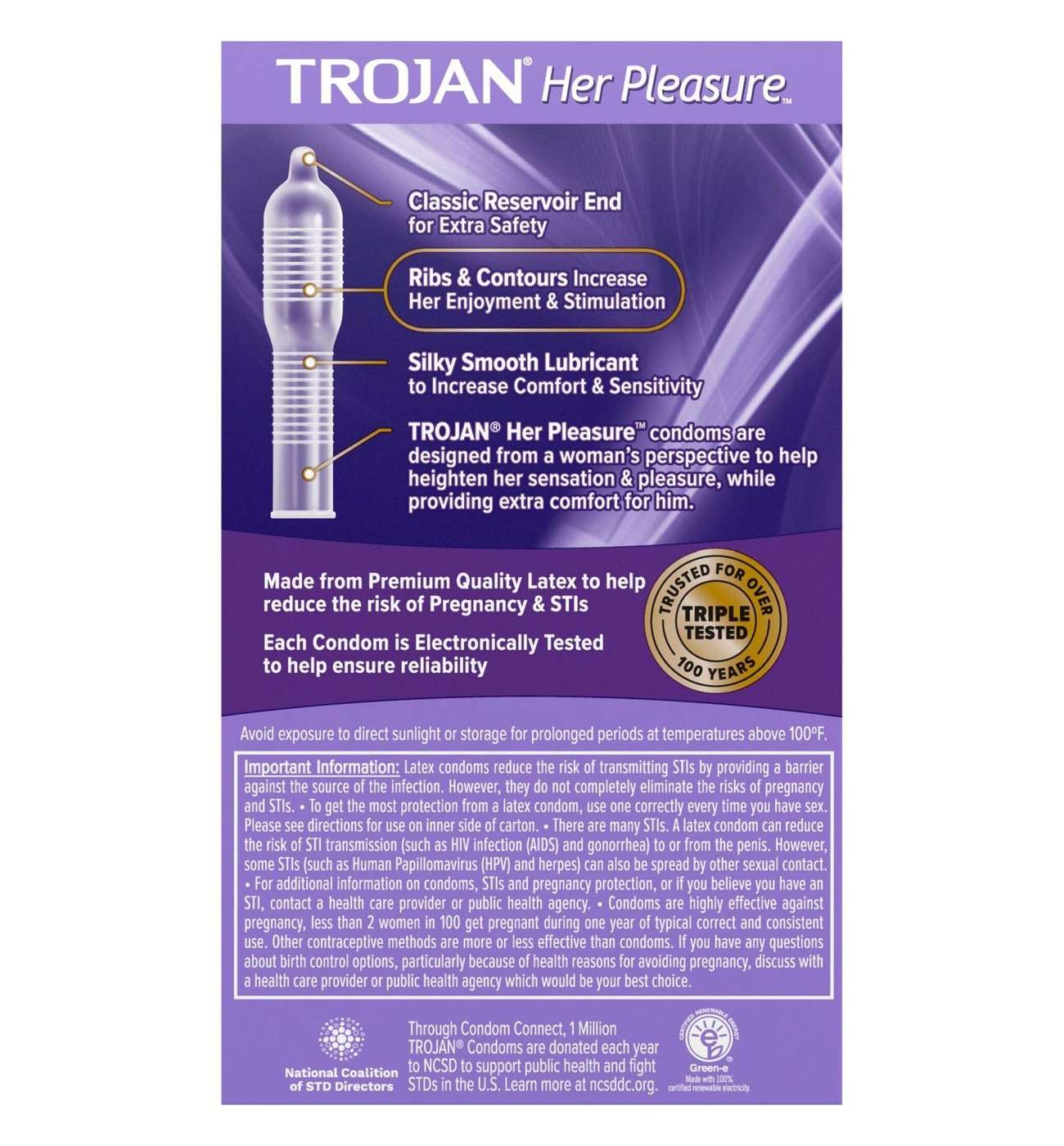 Trojan Her Pleasure Sensations Premium Lubricant Condoms; image 2 of 2