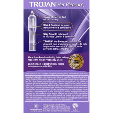 Trojan Her Pleasure Sensations Premium Lubricant Condoms, 12 CT
