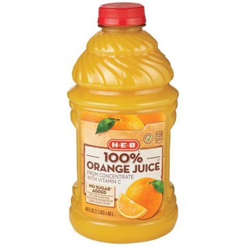 H-E-B No Sugar Added 100% Orange Juice, 48 oz