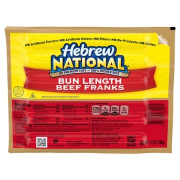 Hebrew National Kosher Bun Length Beef Franks Hot Dogs, 6 ct