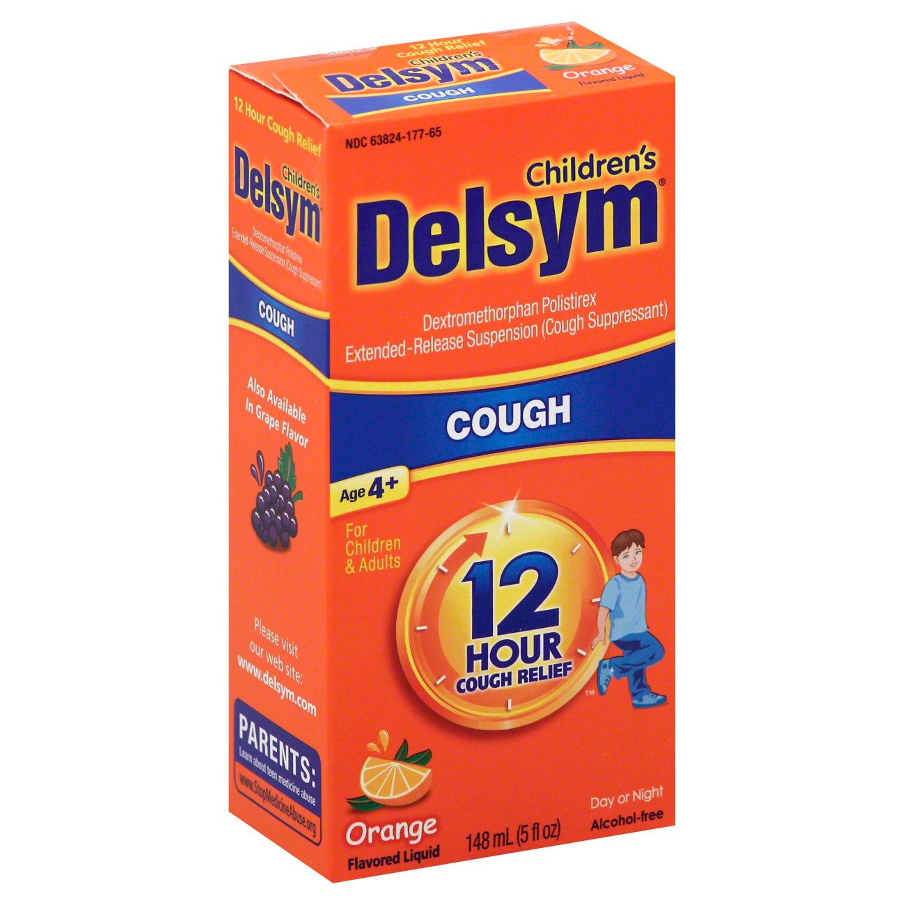 Delsym 12 Hour Cough For Children Adults Relief Day Or Night Cough Suppressant Orange Flavored Liquid Shop Cough Cold Flu At H E B