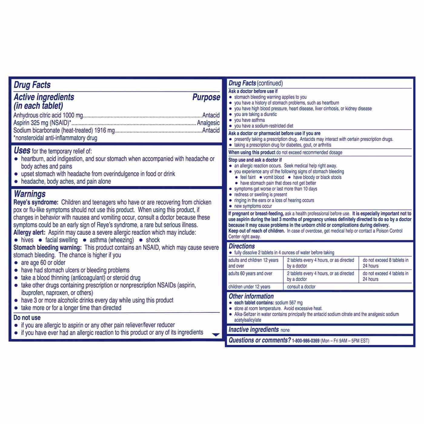 Alka-Seltzer Antacid & Pain Relief Effervescent Tablets - Original; image 2 of 3