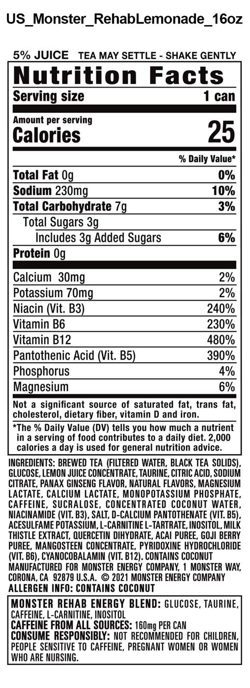 Monster Energy Monster Rehab Lemonade, Tea + Energy; image 2 of 2