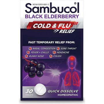 Sambucol Black Elderberry Homeopathic Cold & Flu Relief Quick Dissolve Tablets, 30 ct