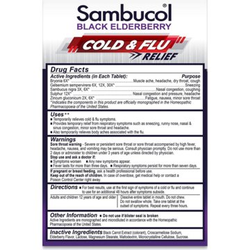 Sambucol Black Elderberry Homeopathic Cold & Flu Relief Quick Dissolve Tablets, 30 ct