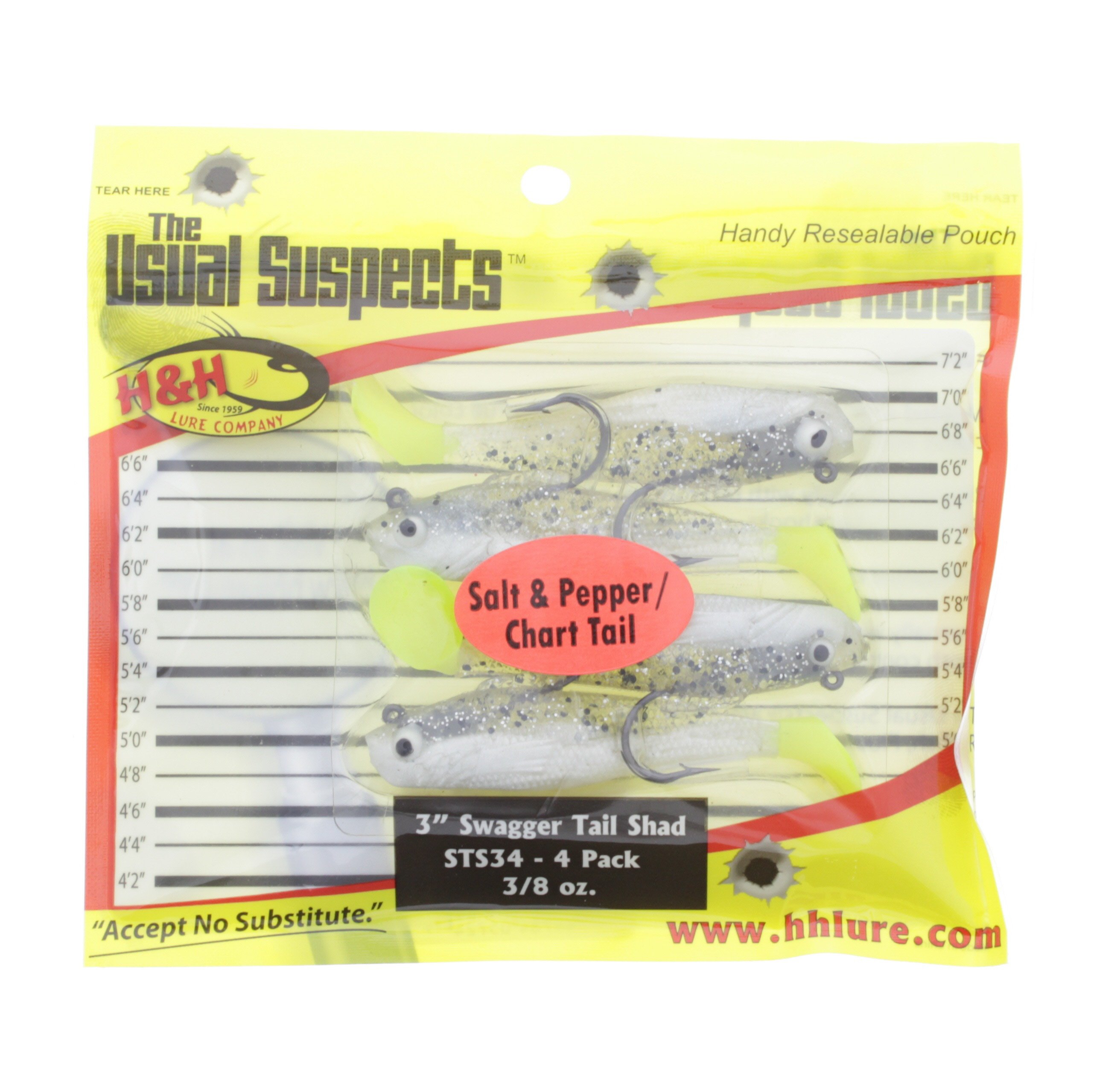 H&H Lure Company Salt & Pepper/ Chartreuse Tail 3 Inch Swagger Tail
