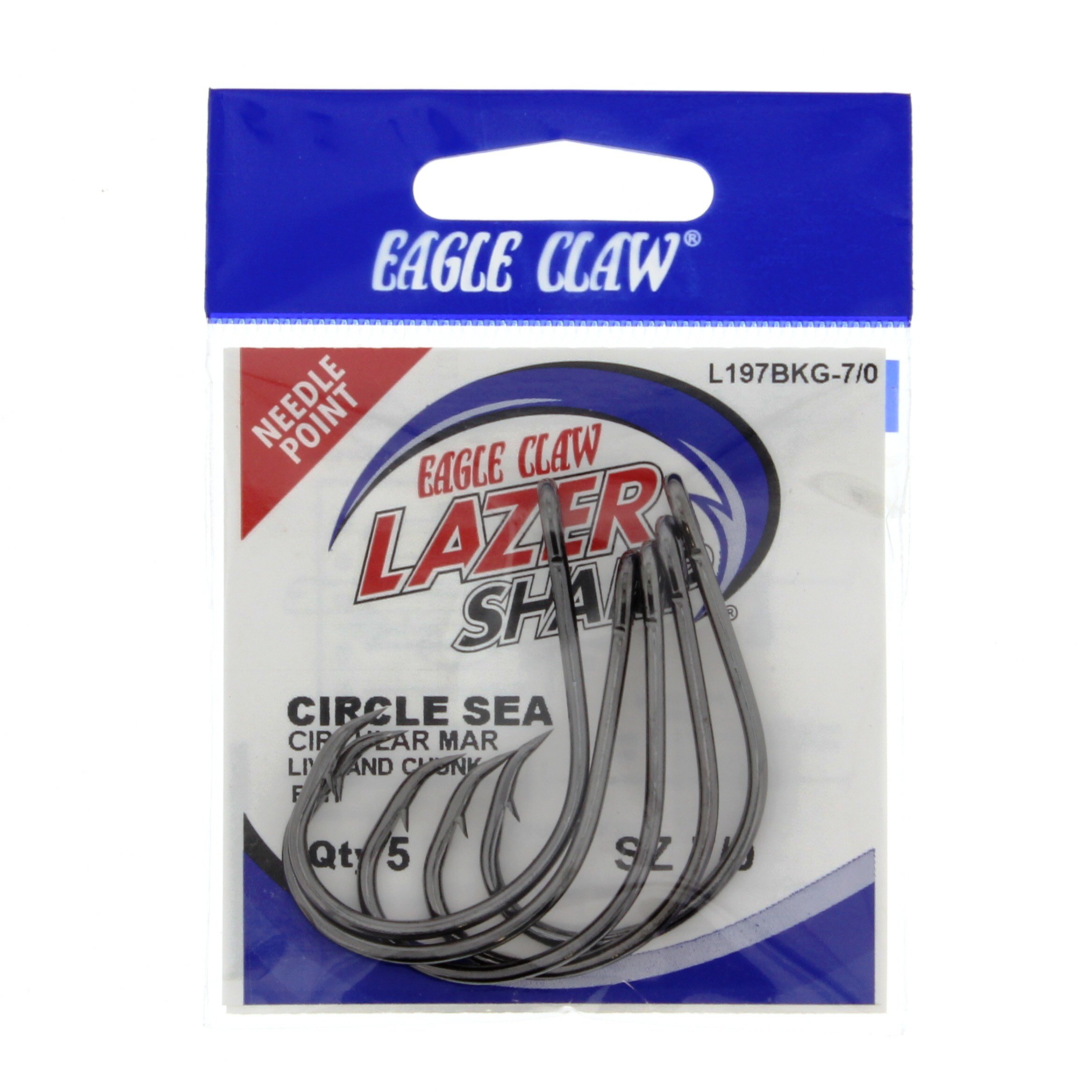Eagle Claw Lazer Sharp L197 Circle Sea Offset Hooks 40 Box 5/0