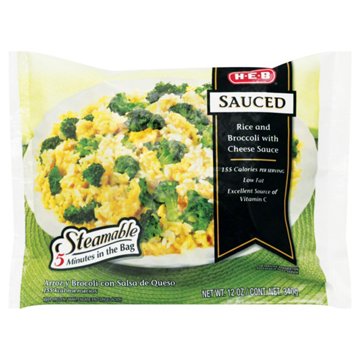 H-E-B Frozen Steamable Rice & Broccoli in Cheese Sauce
