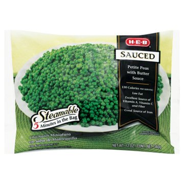 H-E-B Frozen Steamable Petite Peas in Butter Sauce, 12 oz