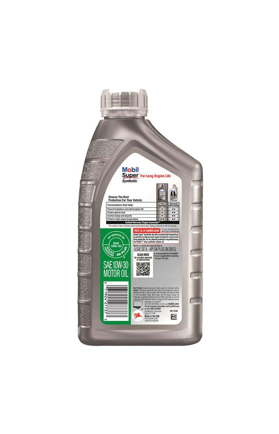 Mobil Super Synthetic Motor Oil 10W-30; image 2 of 2