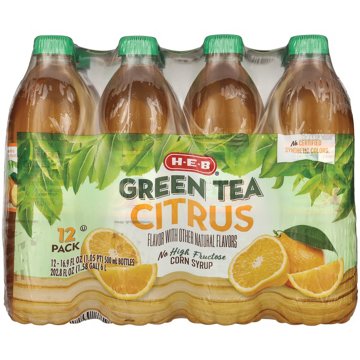 H-E-B Citrus Green Tea 12 pk Bottles, 16.9 oz